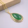 Pendentif Colliers Véritable Jade Plaqué Or 18K Calcédoine Verte Goutte De Pluie Bijoux Alliage Charmes Argent 925 Blé CollierPendentif