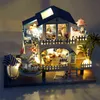 Mini DIY Houten Poppenhuis Kit Miniatuur Meubels Zwembad Casa Beach Cottage Poppenhuis Speelgoed voor Kinderen Meisjes Kerstcadeaus