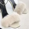 Pelliccia con cinturino alla caviglia in pelle Sandali con tacco alto Capelli di visone Stiletto nudo Tacchi Avvolgere alla caviglia Scarpe da festa da donna 10,5 cm Scarpe da cena Designer di lusso Calzature di fabbrica