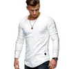 Solidny kolor rękawy plisowany detale łatki Tshirt długie rękawie Mężczyźni Sprężyny swobodny topy pullover moda Slim Basic Tops 220813