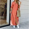 Lady maxi långa klänningar mode pendling skjorta dresses ny sommar hösten ren fast färg casual elegant kläder för kvinnor snygg kontorsklänning