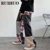 Ruihuo patchwork plaid streetwear broek mannen kleding Koreaanse mode heren broek joggers 3xl lente aankomsten 220713