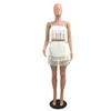 Verão Sexy Suspender Tassels Dois Pedaços Vestidos Das Mulheres Sexy 2 Parte Crop Top Mini Saia Set Beach Night Club Vestidos S-2XL