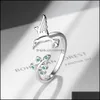 Anillos de banda joyería 925 Sterling Sier Bird Ring Sweet Flower Cute Fresh Leaf Art Open Index Finger Drop Delivery 2021 Nt8Ze