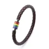 Véritable cuir arc-en-ciel LGBT signe charme Wrap bracelets pour femmes hommes Gay lesbienne acier inoxydable boucle magnétique bracelet