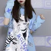 Y2K Anime Graphic T Shirts Goth Camisetas de Mujer med Split Sleeves Fashion T-shirt Kvinnor Mingliusili harajuku Top Femme 220321