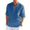 MENS SOLID Color Casual Long Sleeve Cotton Linen Shirt Topps Size S5XL 220721