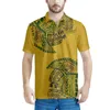 Verão casual manga curta camisetas polinésia tribal amarelo plumeria flor impressão de alta qualidade polo camisas para homens 220620