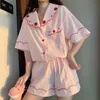 Qweek Women's Pajamas Summer Night Home Suit Sleepwear Cotton Strawberry Embroidery Pijamas Homepwear Pyjamas Kawaii Pj Sets 220329