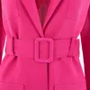 여자 양복 블레이저스 여성 가을 ​​슬림 한 딱딱한 탑 오피스 사무실 사무실 슬림 한 슬리퍼 섹시 슬리브 섹시 슬리브 테일러드 칼라 슈트 재킷 벨트 poc