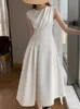 Femmes été élégant décontracté Midi robe blanche sans manches une ligne Vintage fête noir Vestidos femme mode Outwear robe d'été 220613