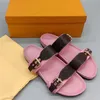Woman Designer Sandals Bom Dia Flat Mule Slides Real Leather Summer Platform Slipper Classic Brown Prints Woman Buckle Sandales