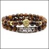 Bracelets de charme Bracelet en pierre d'oeil de tigre Ensemble de hibou Lion Bracelet de perles naturelles Yydhhome Drop Livraison 2021 Bijoux Yydhhome Dhflp