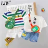 Ljw cartoon baby pakken babykleding set voor jongens meisjes schattige zomer casual kleding set gestreepte topshorts kinderkleding 220608