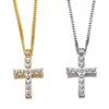 Fashion Hip Hop Alloy Cross Pendant Necklace Iced Out Rhinestone Gold Silver Color Tone Crucifix Charm Jewelry