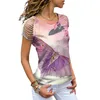 Vintage Summer Women 3d korte mouw top losse o-neck gesneden schouder elegant mode t shirt camisetas mujer 220510