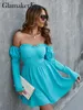 Glamaker Женщины от плеча Сексуальное платье корсета летние обмотки с длинным рукавом y2k Slim платья линия синий мини -vestido 220602