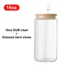 16oz Clear Frosted SubliMation Blanks Beer Glass Mugs Soda kan formade iska kaffekoppar med bambu lock -tumlar