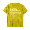 Oyuncu Beslenme Gerçekleri Oyuncu Komik Video Oyunu Tshirts Top Pamuk Toplar Tees Erkekler İçin Tees İnce Fit Üst T-Shirts 3D Satışta Basılı 220509