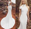 Sexy Charmante Meerjungfrau Brautkleider mit Schleife Schal Einfache Satin Neckholder Rückenfreie Braut Kleider Sommer Vestido De Novia 2023 Neu