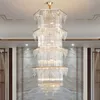 Big Long Classic K9 Crystal Chandelier LED Lamp Amerikanska moderna ljuskronor Lights Fixture Hotel Home Inomhusbelysning 3 Vit Färg Ljus Dimbar Dia80cm H190cm