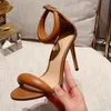 Yeni Yaz Stiletto Sandaletler İçin Lüks Tasarımcı Zip Elbise Ayakkabı Orijinal Deri Moda Konforlu 9.5cm Topuk Roma Sandal 35-41