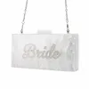 Borse da sera Bianco perla con glitter argento Nome Pochette da sposa in acrilico Pochette da donna Borse da donna Moda fatta a mano Claps Pochette da spiaggiaSera