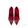 Sukienka Buty Prawdziwe Jedwabne Satynowe Red Wedding Rhinestone Decoration High Heels Bridal Luksusowa impreza