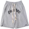 Vintage streetwear letter embroidery elastic waist loose outer wear mens shorts summer casual couple five point 220714