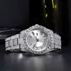 패션 Lao Jia Roman Calendar Watch Men 's Pink Plate Water Diamond Diamond Luxury Luminous Waterproof Quartz Watch Diamond Watch 1NNFO