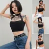 Punk estilo gargantilha halter top women sexy moda slim cami backless buckle top tank tops 220607