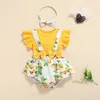 2PCS夏の女の赤ちゃんロンパース生まれベビー服幼児袖の袖のフルーツフローラルドットプリントヘッドバンド220525