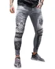 2022 men's jeans stretch high quality designer skull denim pencil pants hip hop zipper slim tall elastic thin printing gray sports jeans for men