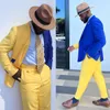 Plus Size Tuxedos Yellow Blue Color Matcing Men Suits Set 2 Pieces Slim Fit Peaked Lapel Outfits Wedding Tuxedo Pants