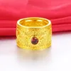 Thick Ring for Women Solid 18k Yellow Gold Filled Wedding Engagement Finger Band Size 6/7 With Red Cubic Zircon Pretty Gift