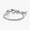 100% 925 Sterling Zilveren Link Chain Armband Fit Pandora Kralen Bedels Voor Vrouwen Cadeau Met Originele Doos Luxe Designer Sieraden Knoop Hart T-Chain Bangle