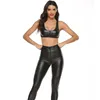 Tweedelige broek voor dames dames 2 stks/set sexy pu ritsjipper open kruis latex potlood met vest glanzende exotische kleding hoog elastisch clubkleding