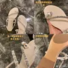 Sandals Rhinestone Pearl Clip Square Toe Heels Flat Women's Summer 2022 Korean Version Shoes Sapato FemininoSandals