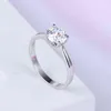 Fashion Four Claws 100% 925 Sterling SILVER Round Simulated Crystal Jewelry Diamond Wedding Rings Finger For Women Jewelry