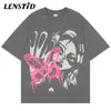 LENSTID Été Hommes T-shirts à manches courtes Hip Hop Papillon Anime Fille Imprimer T-shirts Streetwear Harajuku Casual Couverture en coton T-shirts 220610