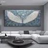 Mdoern – toile d'art de luxe avec ailes d'ange blanches, bleu étoilé, peinture à l'huile, affiche abstraite imprimée, tableau d'art mural pour décor de salon