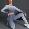 Yoga Outfit Ombre Donna Seamless Set Set Workout Abbigliamento sportivo Gym Abbigliamento da ginnastica ad alta vita leggings manica lunga Crop Top fitness sportivo abiti