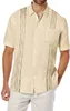 Camicia da uomo in lino a maniche corte Top da spiaggia cubani Camicie Guayabera tascabili