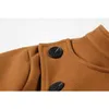 Kadınlar için elbiseler orta uzunlukta kahve renkli ceket dişi dikişler örgü bel ceketi sahte iki parçalı elbise tek sıra yalın toka l220725