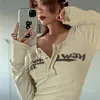 Tonngirls Retro Graffiti Print Elastic T Shirt Women Sexy Slim Crop Top Ribbed Long Sleeve O-neck Tops Grunge Tee Tops Korean 220525