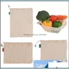 Storage Bags Home Organization Housekee Garden 3Pcs/Set Reusable Cotton Produce Premium Washable Eco Friendly For Grocery Shop Fruit Veget