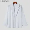 Inderun Men Casual Shirt Solid Kolor Button Button Long Rleeve Tops Streetwear Loose Leisure Camisa Masculina S5xl 220726