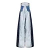 Nieuwe lente zomer hoge taille losse hit kleur denim pocket blauw lang breed poot jean broek mode jr841 201109