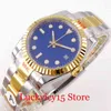 Rollenx uxury Watch datum GMT OLEX BLIGER 36mm gecanneleerde ringblauw tweekleurige gouden miyota 8215 automatische heren pols lichtgevende hand oesterband glijden