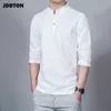 JDDTON Men Spring Cotton Linen Kimono Shirt Long Sleeve Solid Leisure Chinese Clothes Casual Stand Collar Shirts JE039 220727